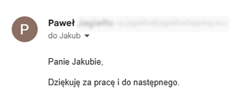 Opinia od Paweł - Dziękuję za pracę i do następnego